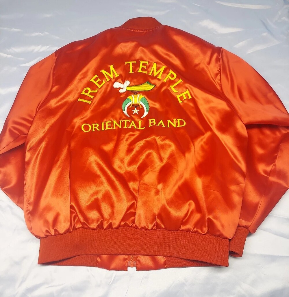 Vintage Shriners Irem Temple Oriental Band Satin Jacket Size XL Red Made in USA